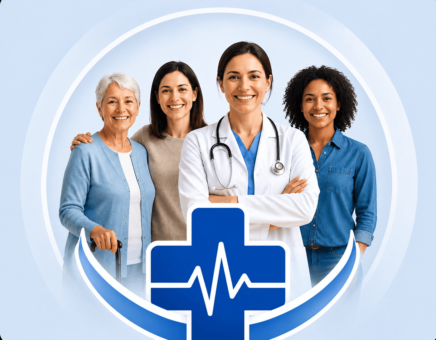Female doctor with patients